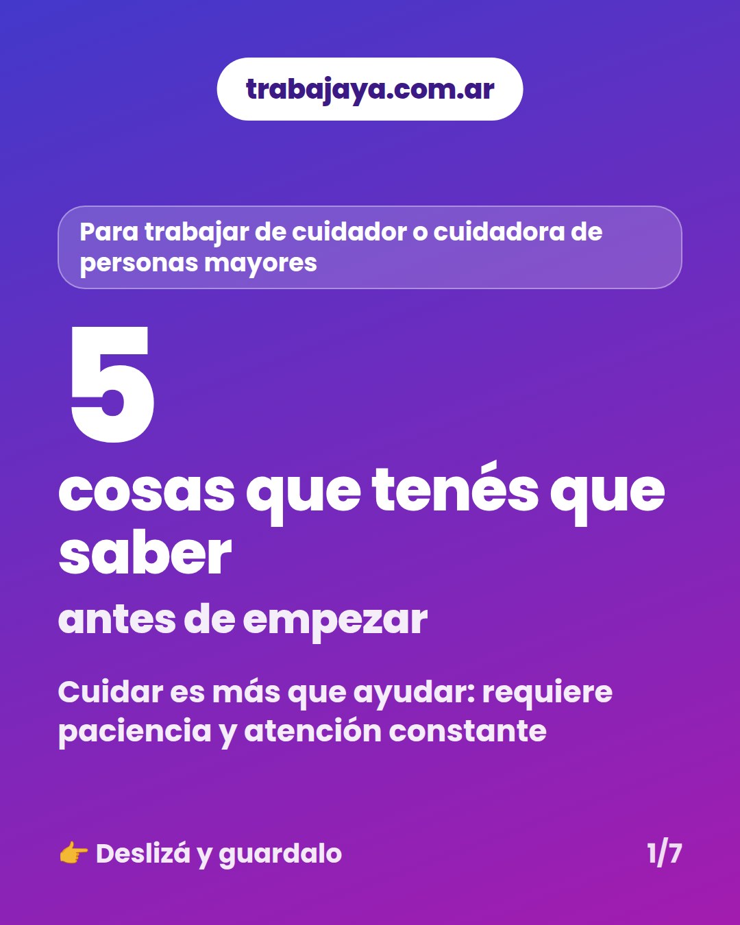 Cómo es trabajar de cuidador o cuidadora de personas mayores: placa 1 de 7